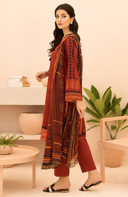Orient - Unstitched 3 Piece Embroidered Heavy Lawn Shirt , Cambric Pant and Chiffon Dupatta