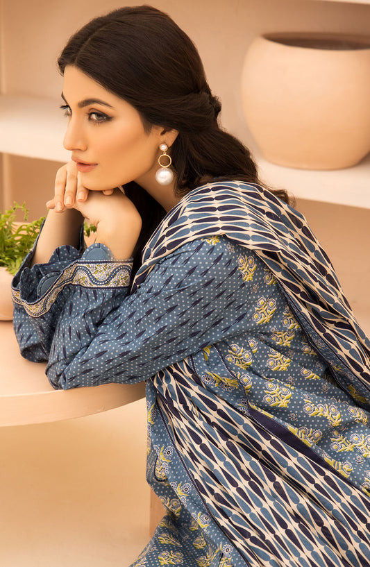 Orient - Unstitched 3 Piece Printed Lawn Shirt , Dyed Textured Pant and Lawn Dupatta