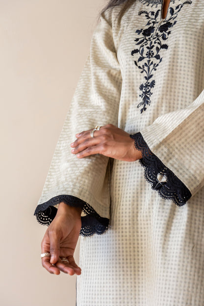 Ayesha Naveed - Beige embroidered kameez