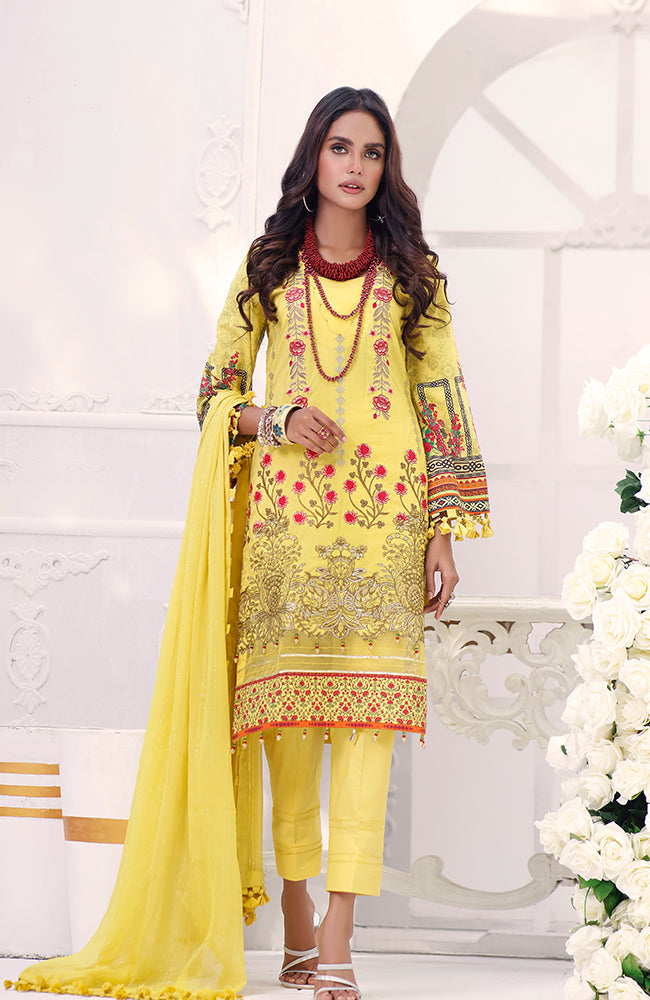 Alzohaib - 3 Piece Unstitched Embroidered Cambric-CDEC-08