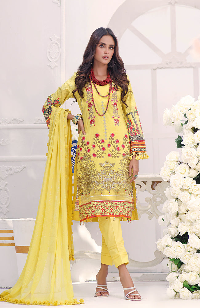 Alzohaib - 3 Piece Unstitched Embroidered Cambric-CDEC-08