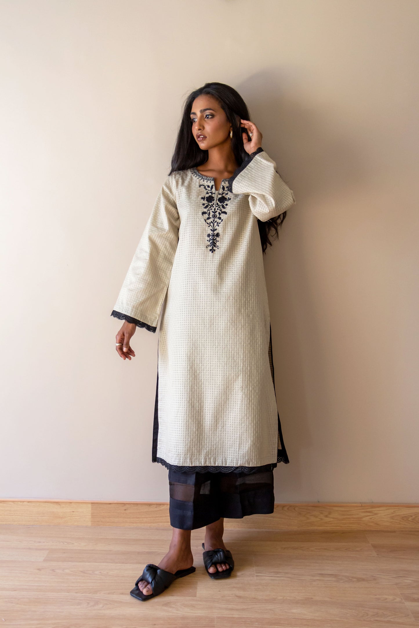 Ayesha Naveed - Beige embroidered kameez