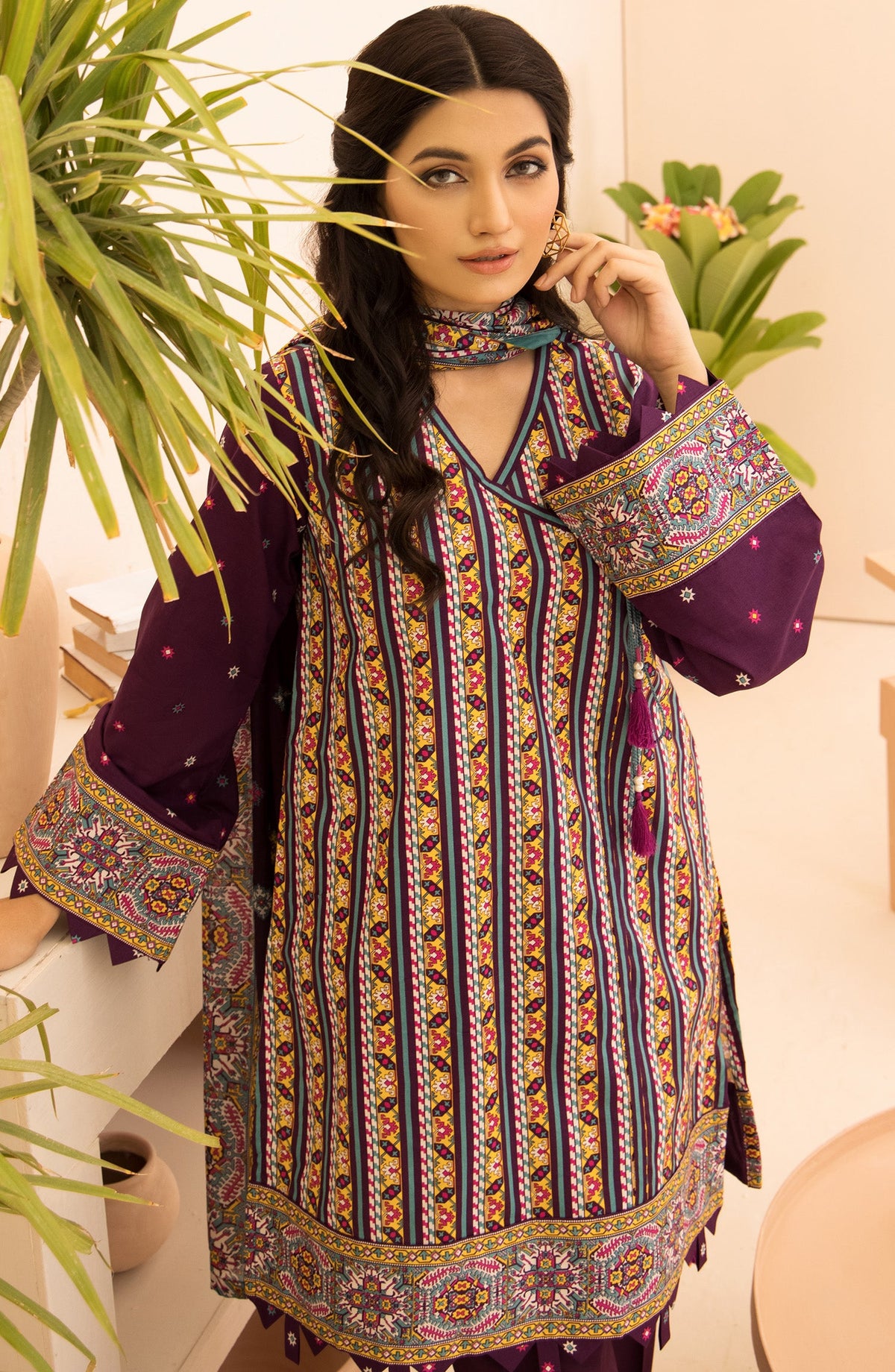 Orient - Unstitched 3 Piece Printed Lawn Shirt , Dyed Textured Pant and Lawn Dupatta