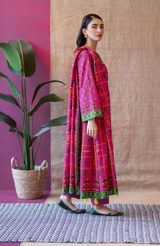 Orient - Unstitched 3 Piece Flat Bed Printed Khaddar Shirt , Khaddar Pant and Khaddar Dupatta
