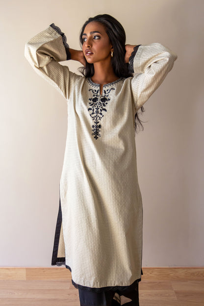 Ayesha Naveed - Beige embroidered kameez