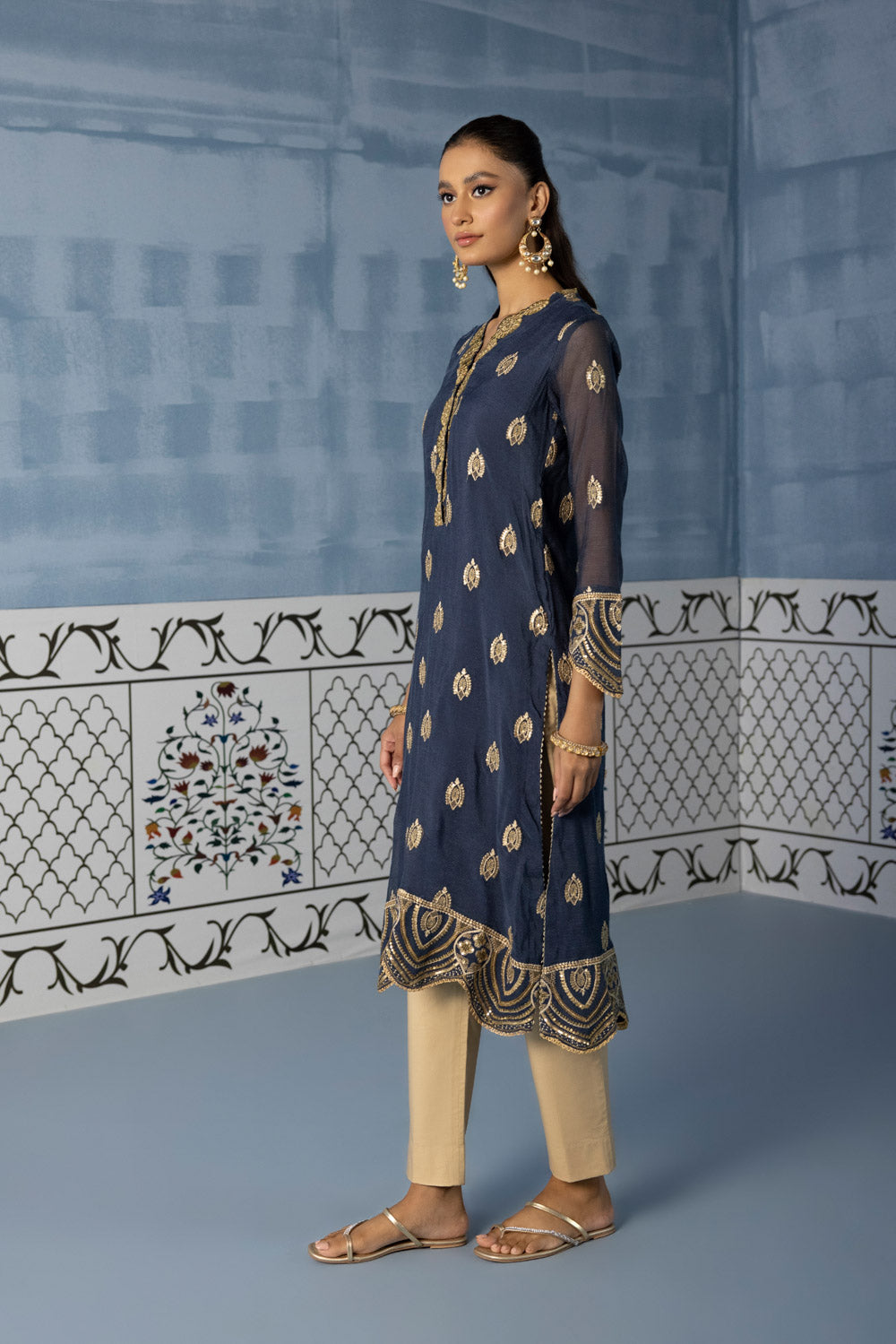 Embroidered Khaddi Net Shirt