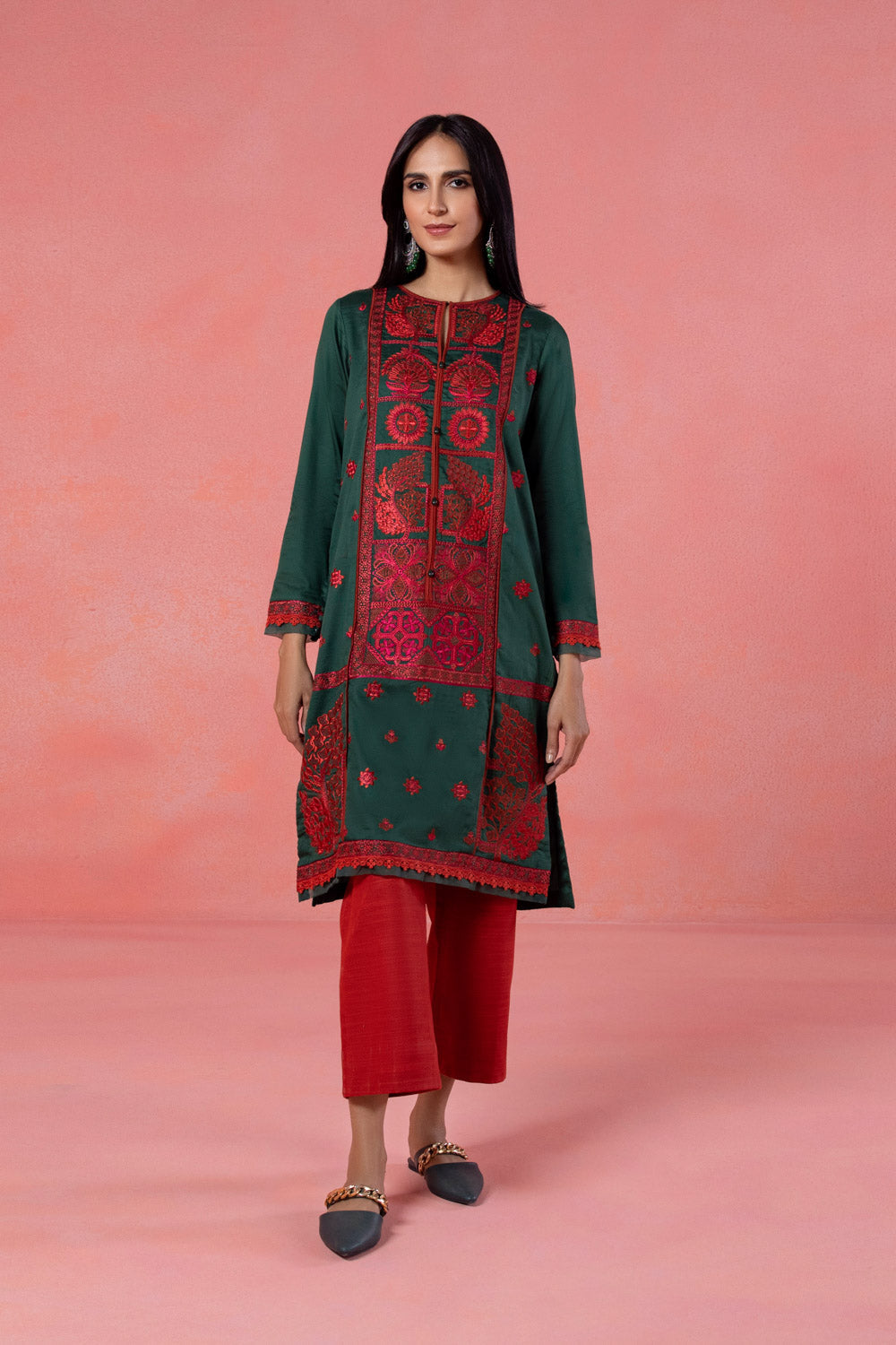 Embroidered Cotton Satin Shirt
