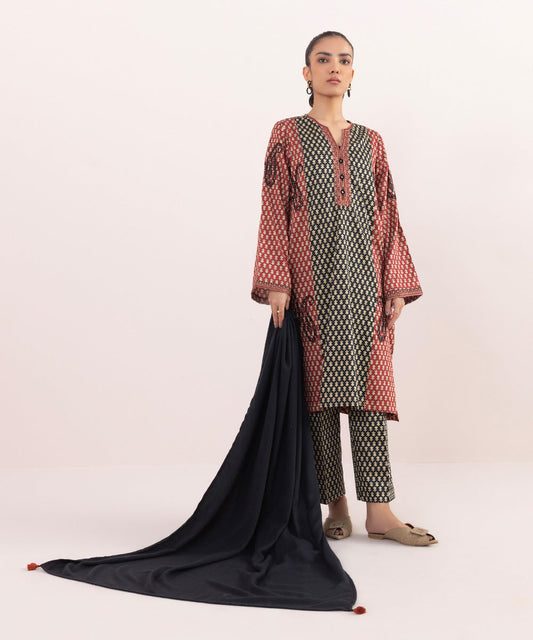 Sapphire - 3 Piece - Embroidered Cotton Satin Suit