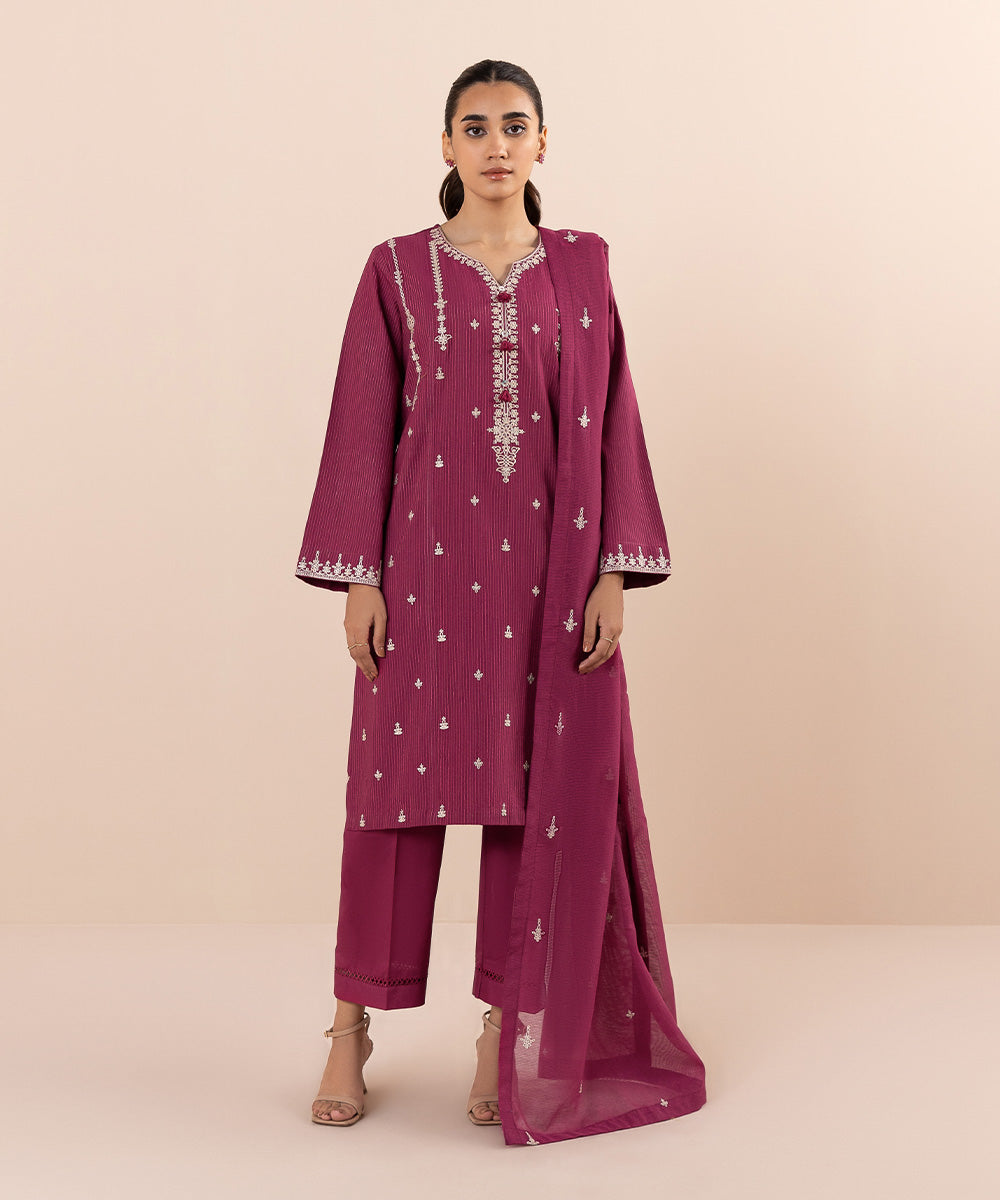 Sapphire - 3 Piece - Embroidered Zari Khaddar Suit