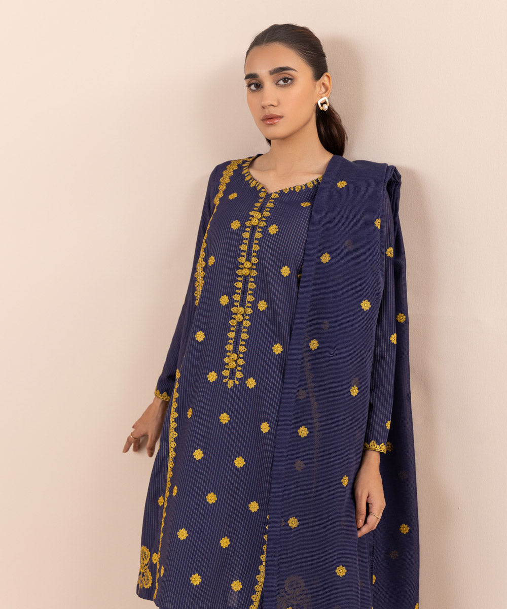 Sapphire - 2 Piece - Embroidered Zari Khaddar Suit