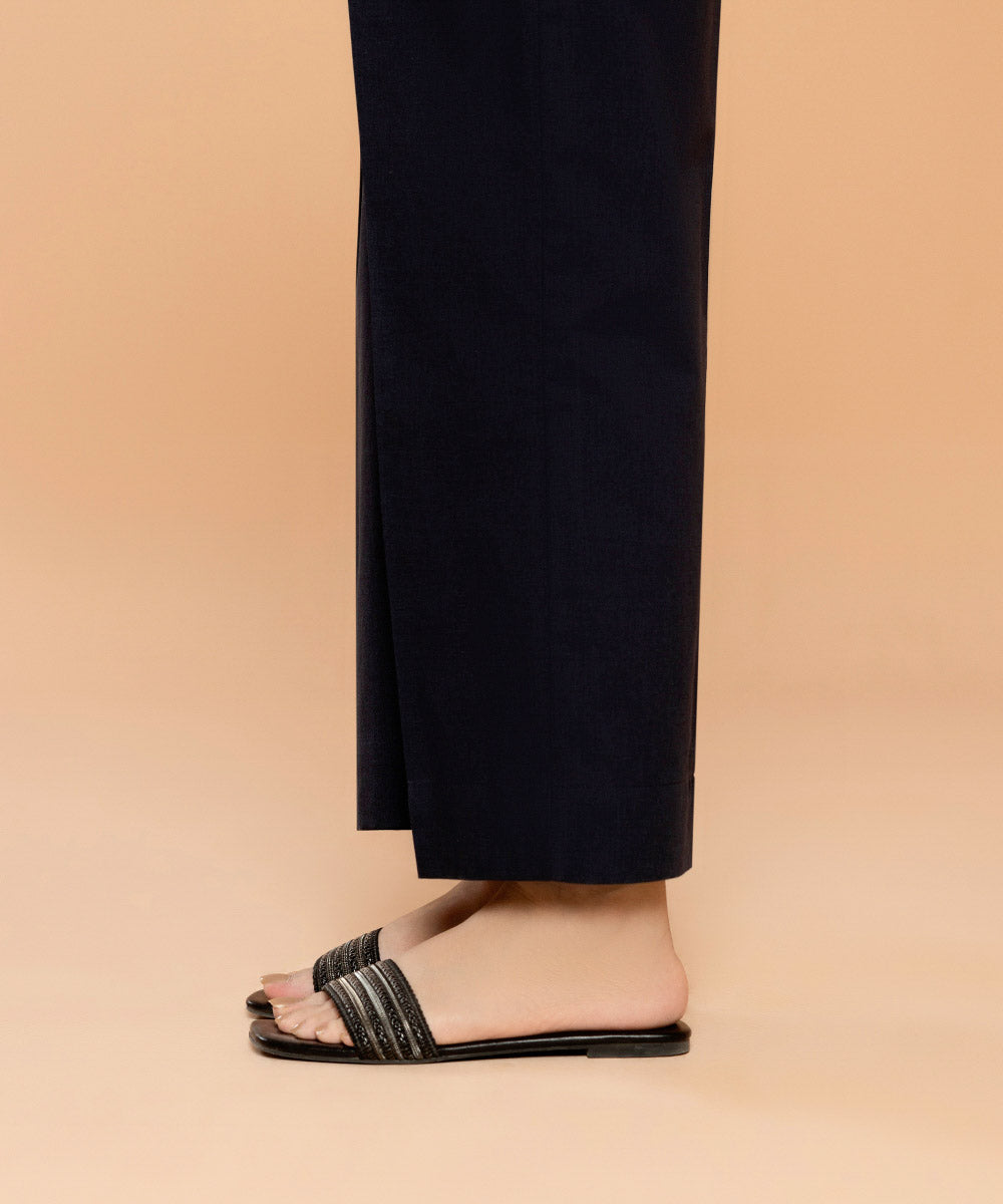 Sapphire - Solid Cotton Straight Pants