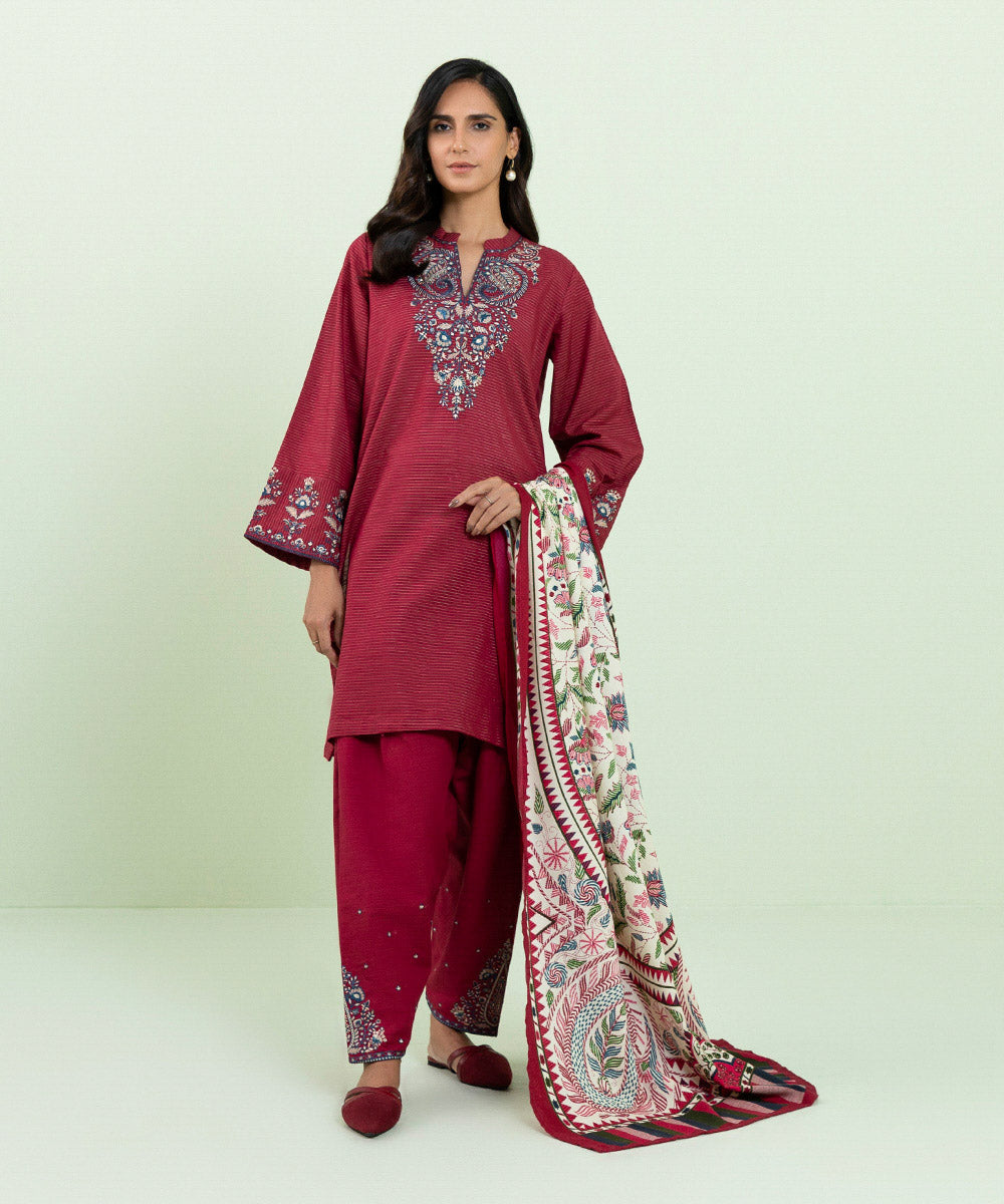 Sapphire - 3 Piece - Embroidered Zari Khaddar Suit