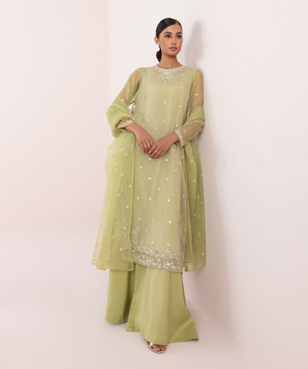 Sapphire - 3 Piece - Embroidered Organza Suit