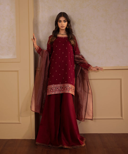 Sapphire - 3 Piece - Embroidered Raw Silk Suit
