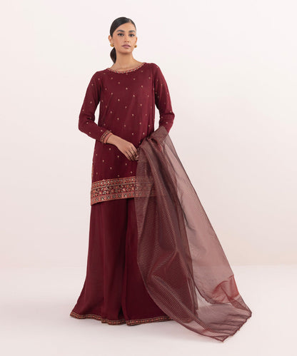 Sapphire - 3 Piece - Embroidered Raw Silk Suit