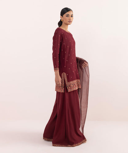 Sapphire - 3 Piece - Embroidered Raw Silk Suit