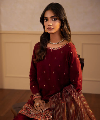 Sapphire - 3 Piece - Embroidered Raw Silk Suit