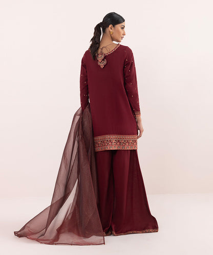 Sapphire - 3 Piece - Embroidered Raw Silk Suit