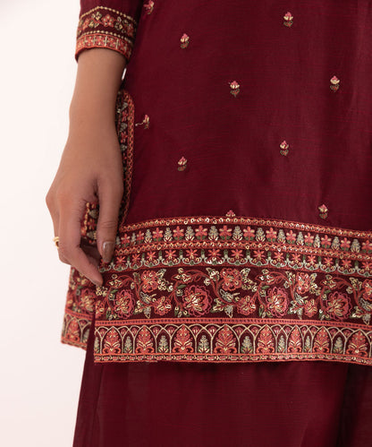 Sapphire - 3 Piece - Embroidered Raw Silk Suit