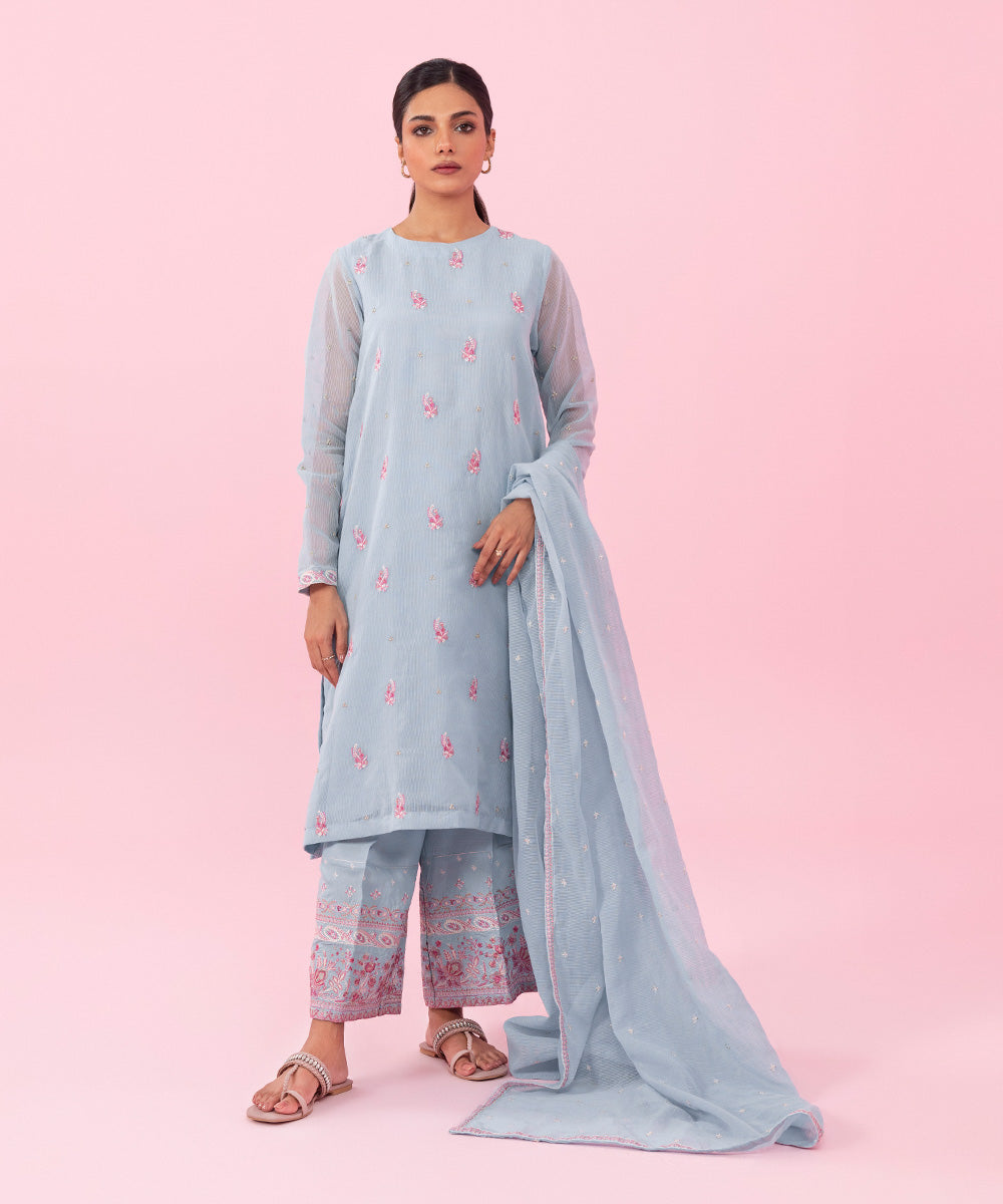 Sapphire - 3 Piece - Embroidered Karandi Suit