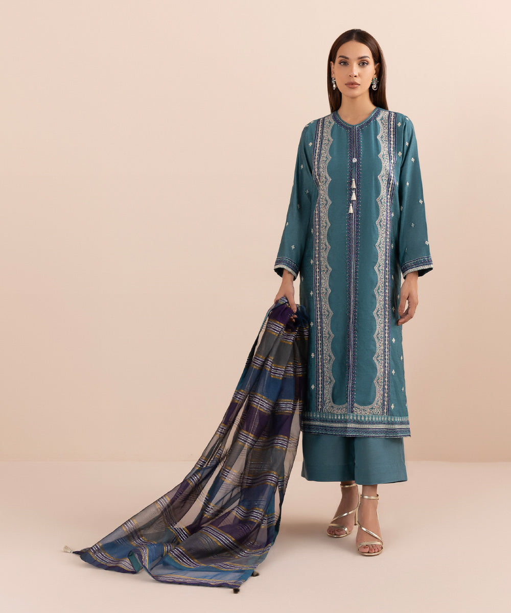 Sapphire - 3 Piece - Embroidered Cotton Net Suit