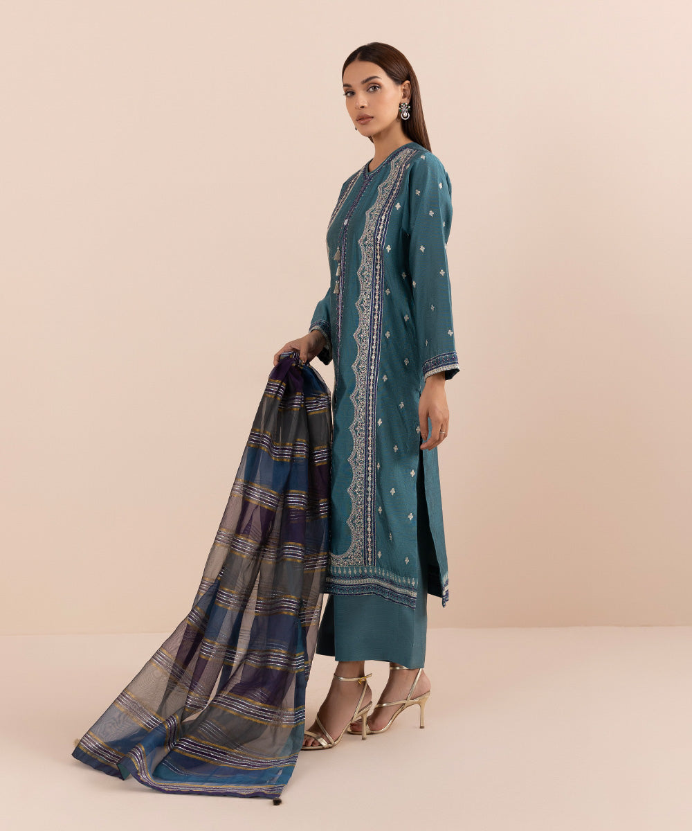 Sapphire - 3 Piece - Embroidered Cotton Net Suit