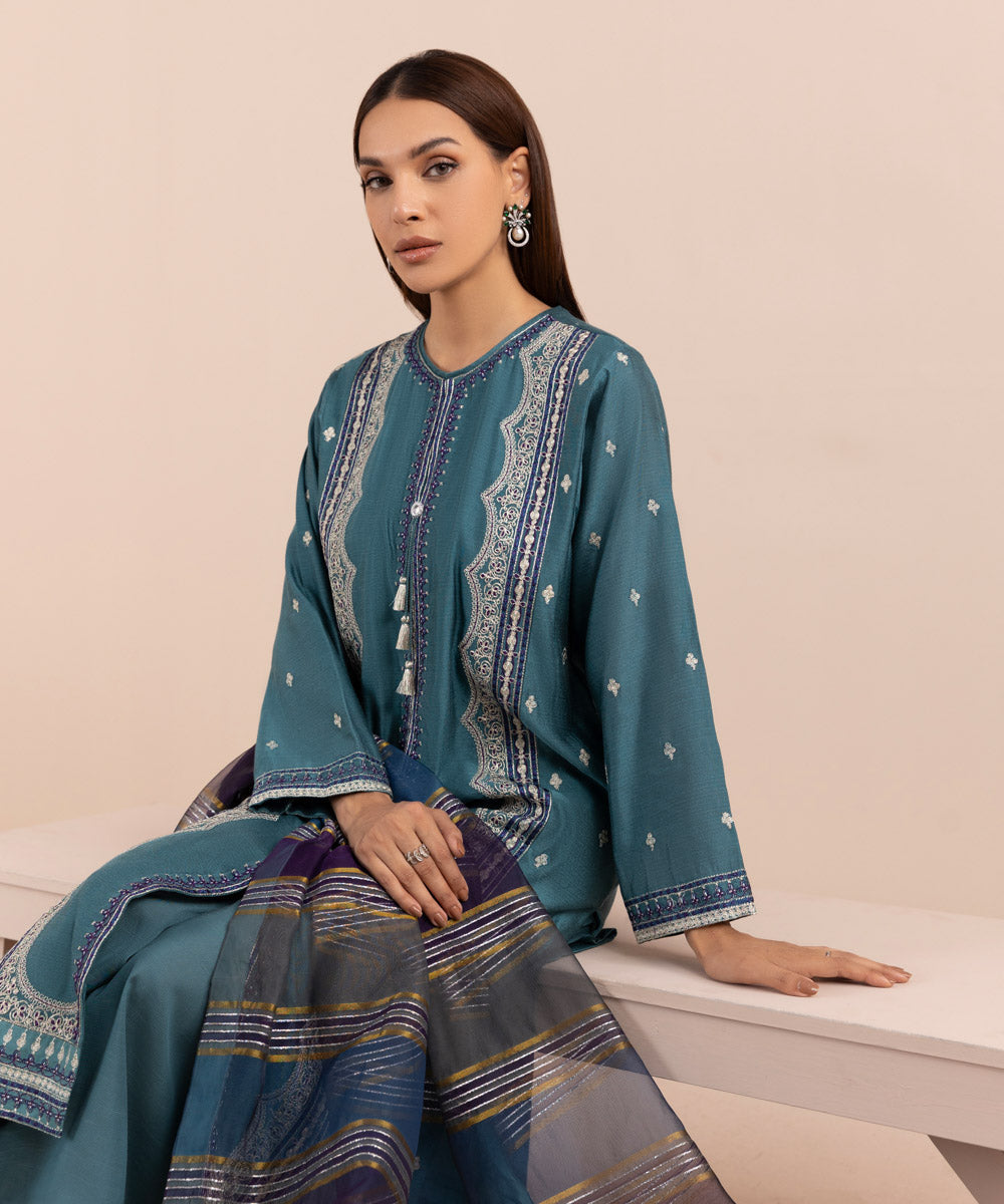 Sapphire - 3 Piece - Embroidered Cotton Net Suit