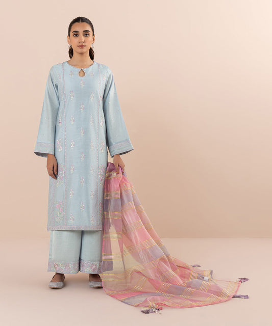 Sapphire - 3 Piece - Embroidered Cotton Net Suit