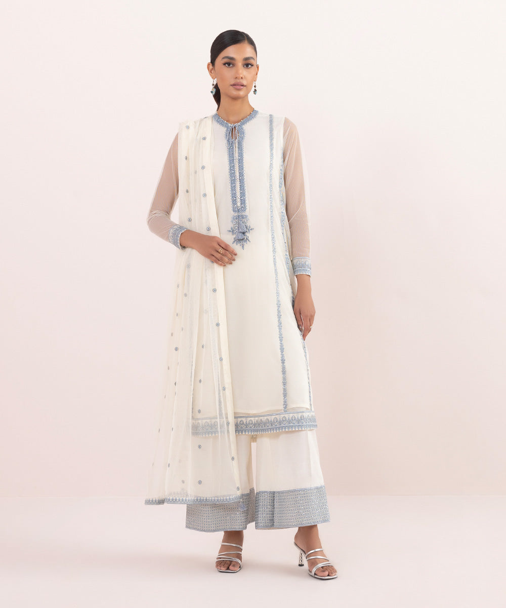 Sapphire - 3 Piece - Embroidered Net Suit