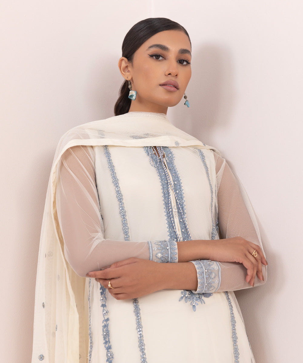 Sapphire - 3 Piece - Embroidered Net Suit