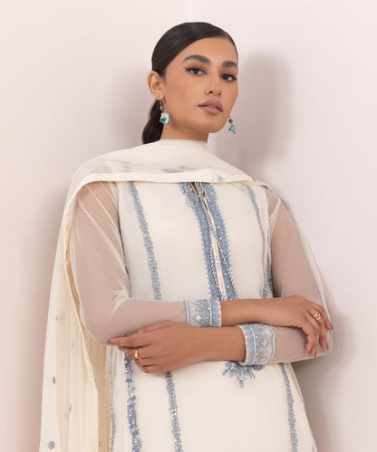 Sapphire - 3 Piece - Embroidered Net Suit