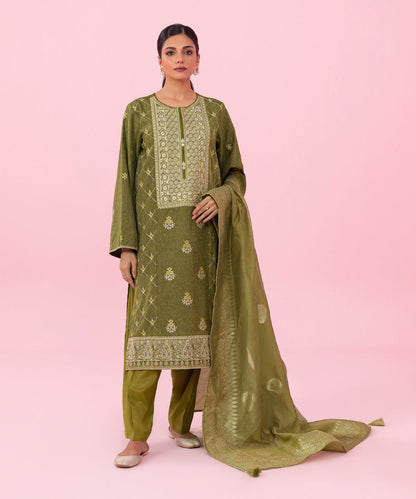 Sapphire - 3 Piece - Embroidered Raw Silk Suit