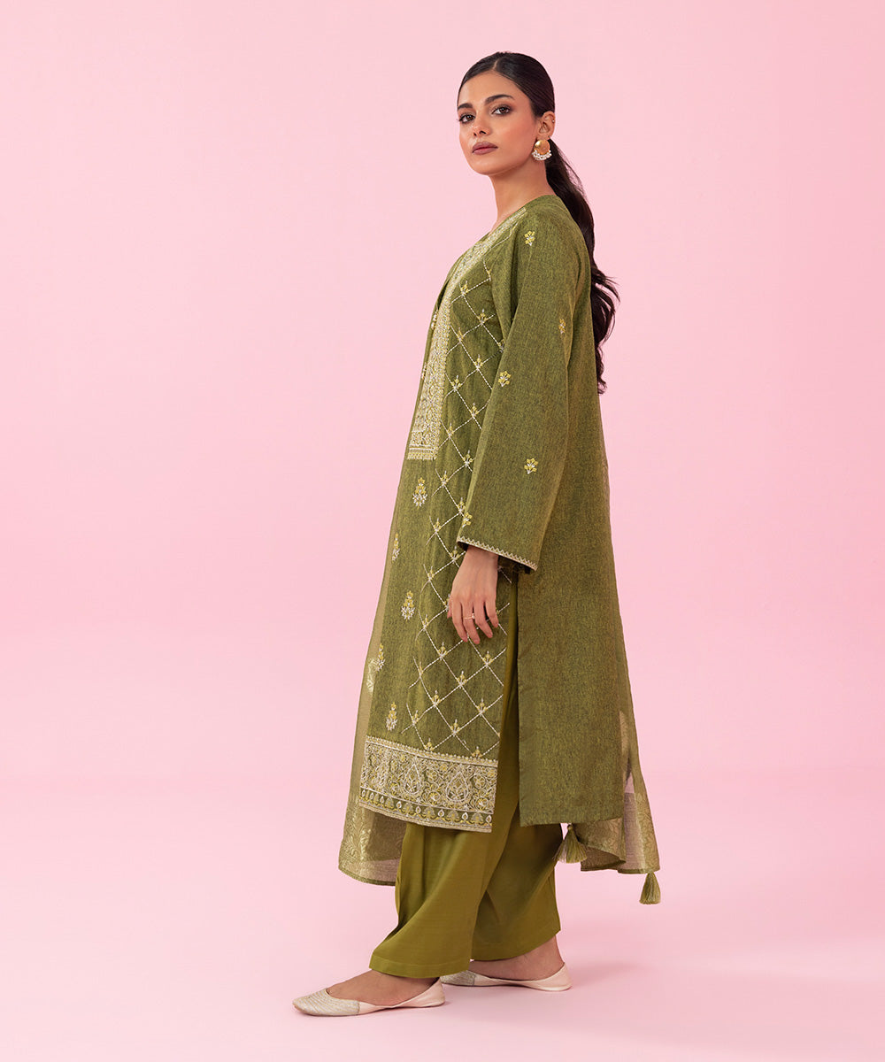 Sapphire - 3 Piece - Embroidered Raw Silk Suit