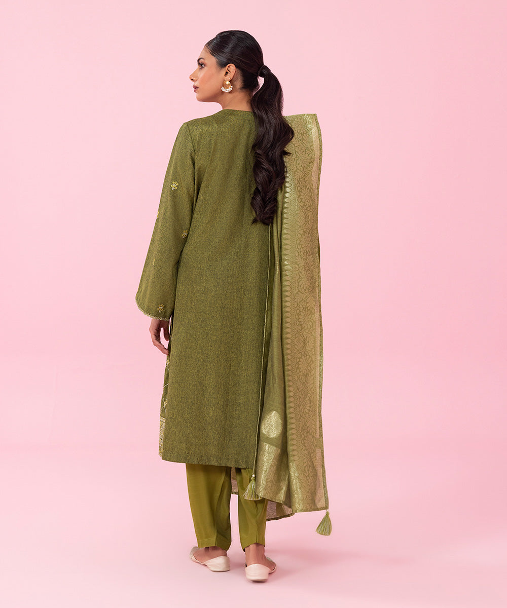 Sapphire - 3 Piece - Embroidered Raw Silk Suit
