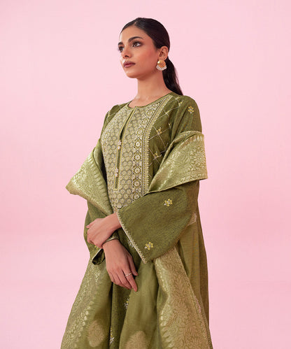 Sapphire - 3 Piece - Embroidered Raw Silk Suit