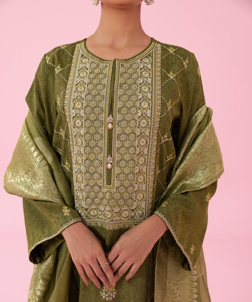 Sapphire - 3 Piece - Embroidered Raw Silk Suit