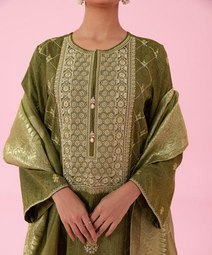 Sapphire - 3 Piece - Embroidered Raw Silk Suit