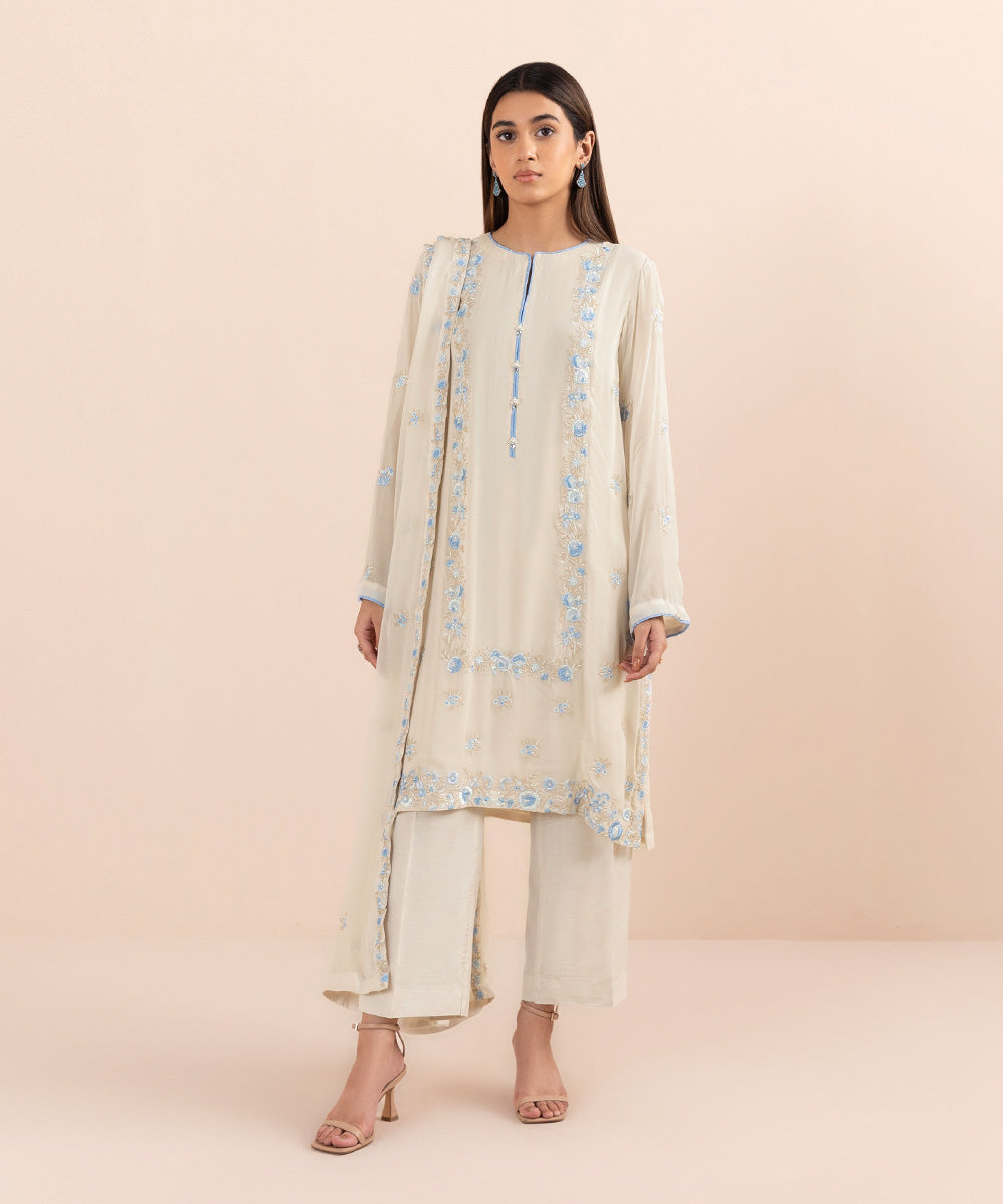 Sapphire - 3 Piece - Embroidered Chiffon Suit