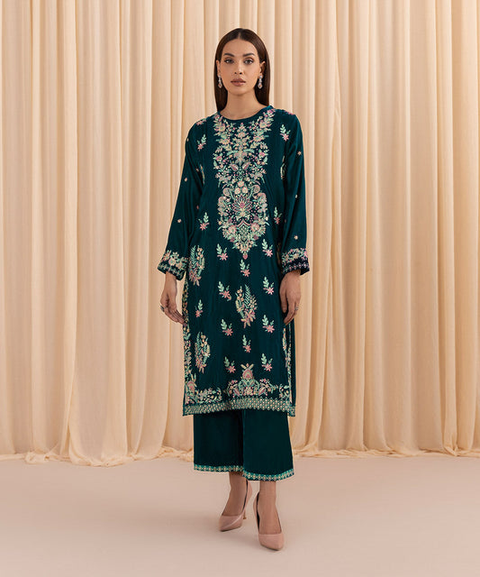 Sapphire - 2 Piece - Embroidered Velvet Suit