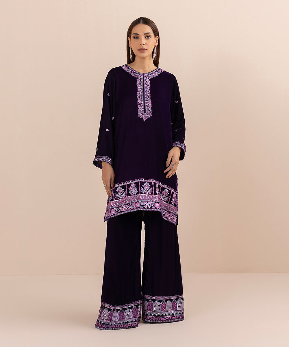 Sapphire - 2 Piece - Embroidered Velvet Suit