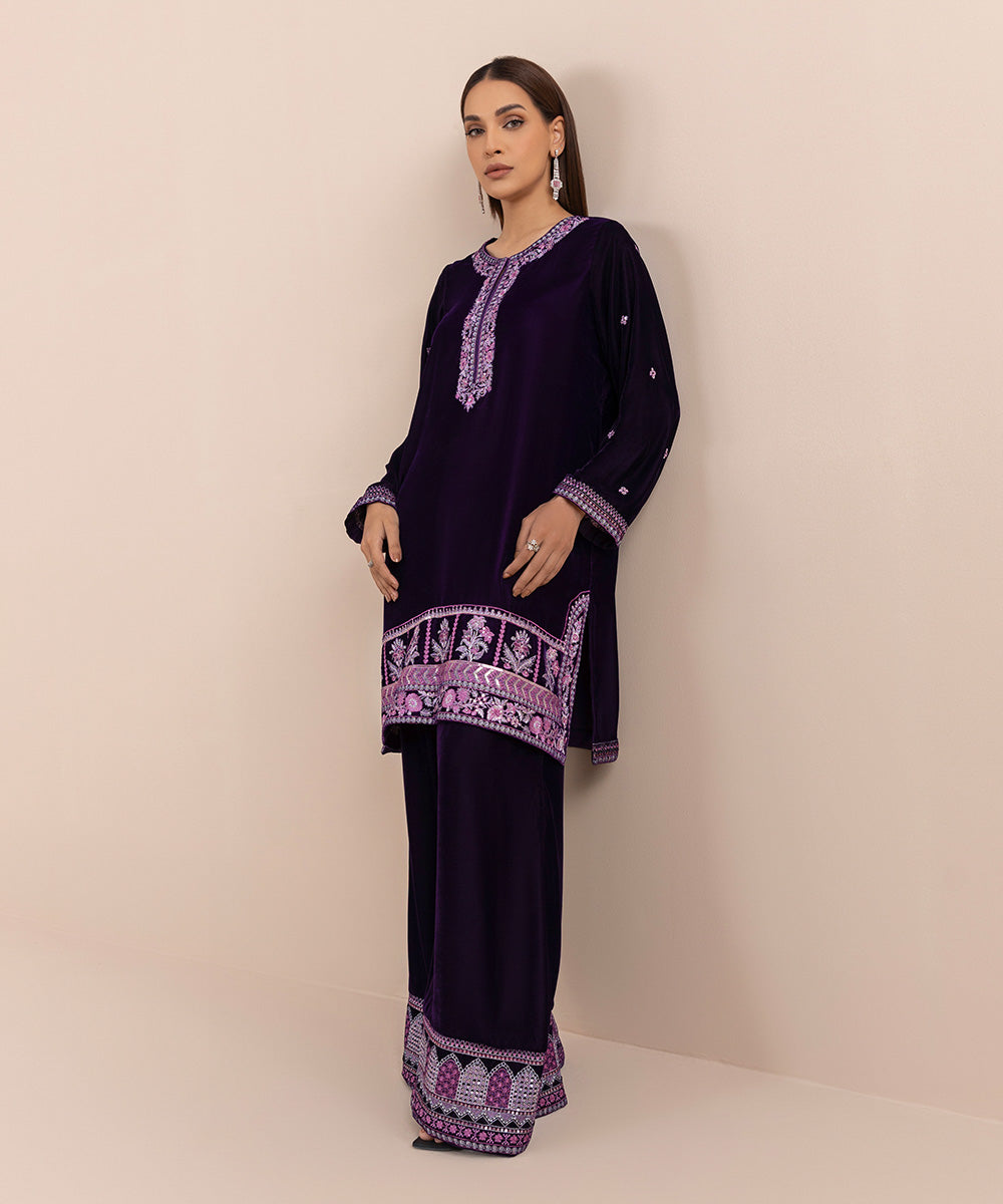 Sapphire - 2 Piece - Embroidered Velvet Suit