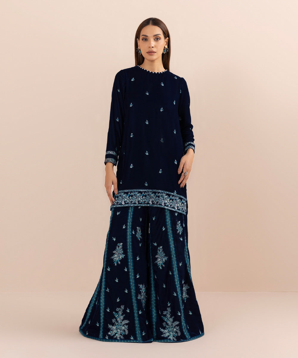 Sapphire - 2 Piece - Embroidered Velvet Suit