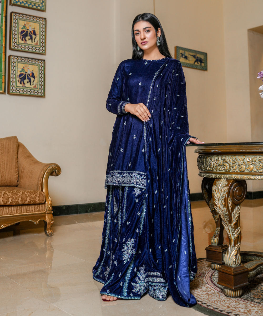 Sapphire - 2 Piece - Embroidered Velvet Suit