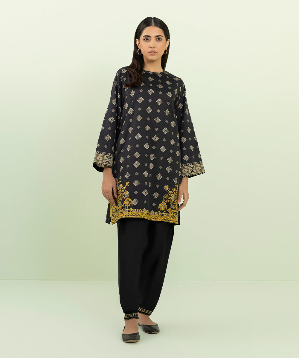 Sapphire - 2 Piece - Embroidered Cotton Satin Suit