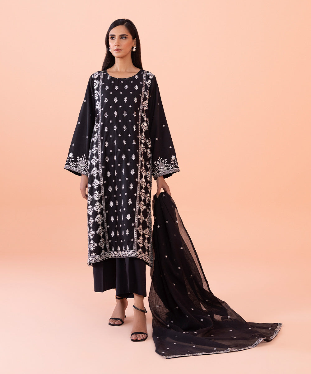 Sapphire - 2 Piece - Embroidered Cotton Satin Suit