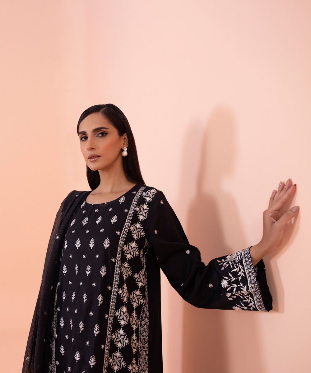 Sapphire - 2 Piece - Embroidered Cotton Satin Suit