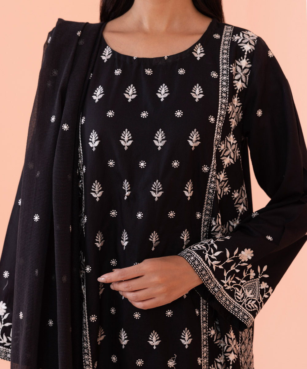 Sapphire - 2 Piece - Embroidered Cotton Satin Suit