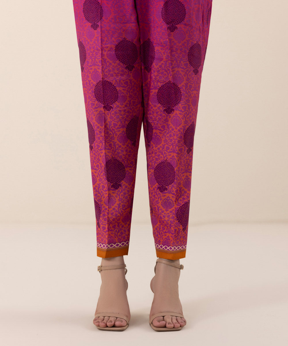 Sapphire - Printed Raw Silk Cigarette Pants