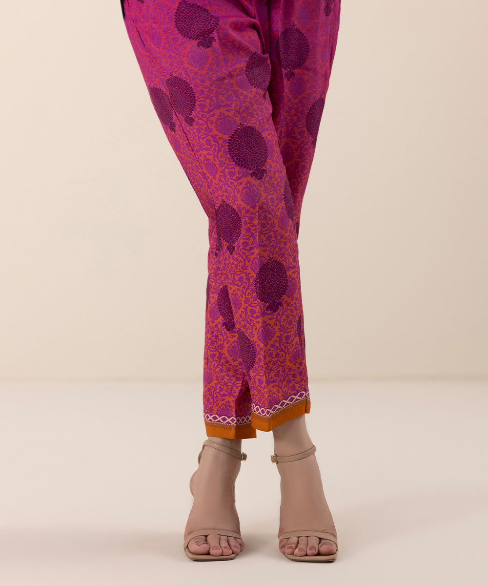 Sapphire - Printed Raw Silk Cigarette Pants