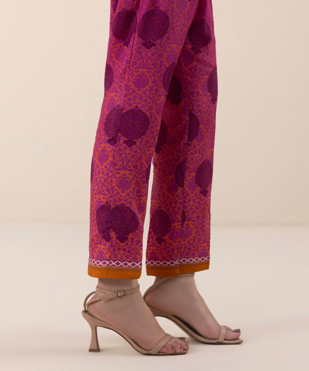 Sapphire - Printed Raw Silk Cigarette Pants